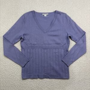 Pendleton Cable Knit V-neck Sweater Womens M Silk Cashmere Blend Periwinkle